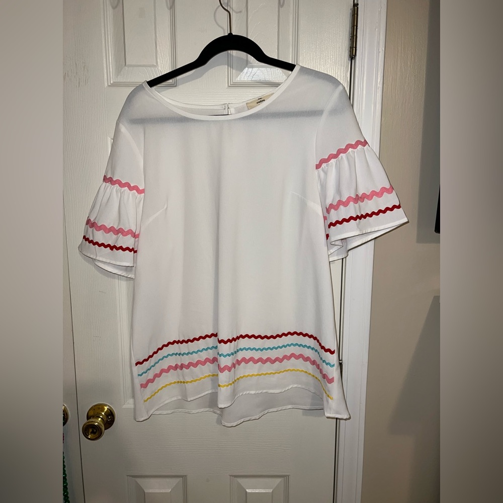 White blouse with multicolored embroidery